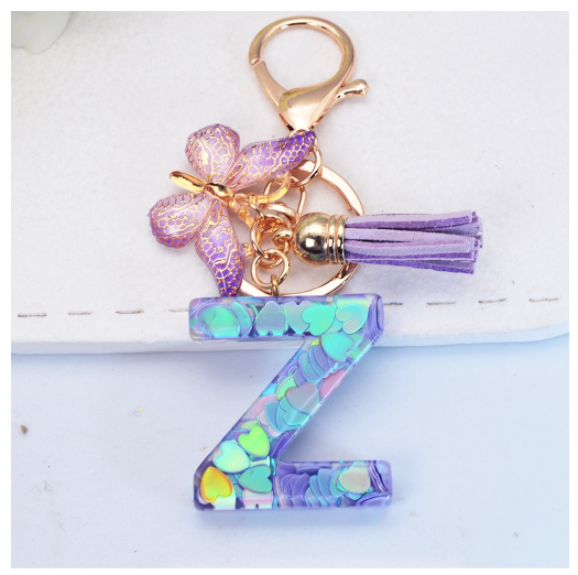 Sparkling 26 Letter Keychain With Butterfly Pendant Exquisite Heart Sequin Filled A-Z Initials Keyrings Bag Pendant Charms Gifts z