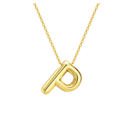 Meaeguet Initial Necklace for Women Girls,Dainty Gold Balloon Bubble Letter Necklace Layered Necklaces Puffy Name Personalized P