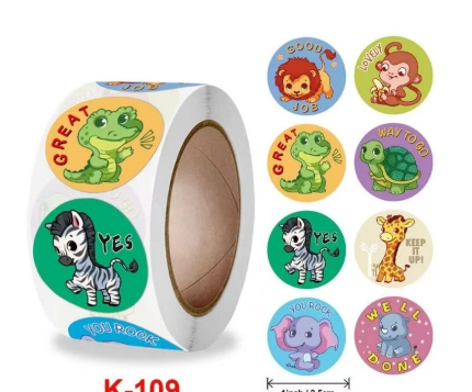 500pcs/1roll TEACHER REWARD INCENTIVE FOR KIDS CARTOON 1 INCH SIZE