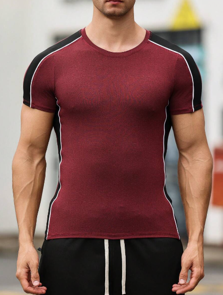 Men Fashion Color Block Short Sleeve Slim Fit Athletic T-Shirt
