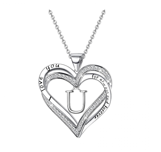 Clever Jewelry Letters Necklace A to Z Initial Heart Pendant Necklace Heart Necklace for Women Gift U