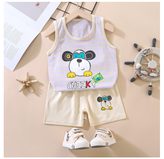 For Baby Boys & Kids Sleeveless Shorts Set Pure Cotton Summer Outfits For Boy S19