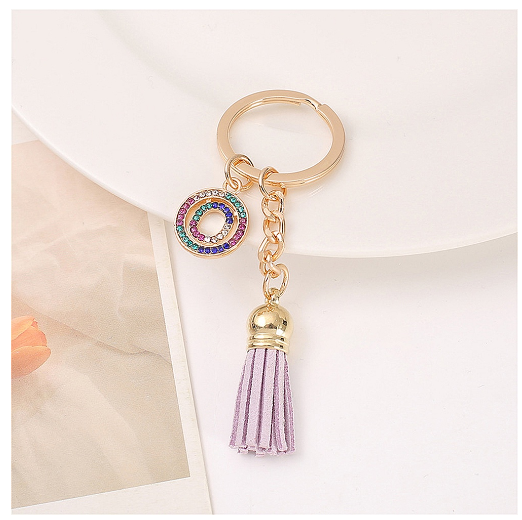 Mini Colorful Rhinestone A-Z Letter Keychains Trendy Tassel 26 Initials Metal Keyring Bag Charms Pendant Key Holder Accessories O