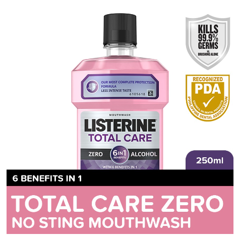 Listerine Total Care Zero Alcohol/ Alcohol Free Mouthwash 250ml - Mild Taste for Complete Oral Care
