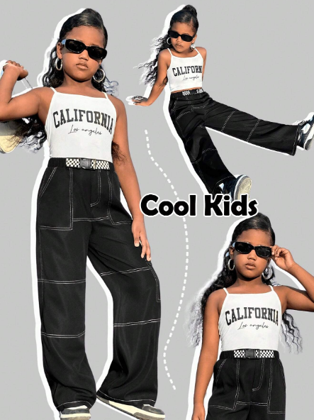 SHEIN Tween Girl's Basic Casual Knit Camisole And Woven Cargo Pants 2pcs Outfit