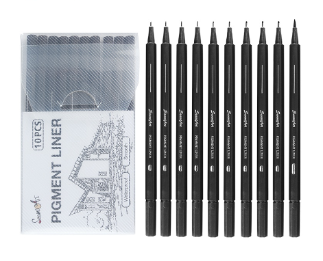 SeamiArt Black Pigment Liner Needle Waterproof Drawing Pen 10Pcs
