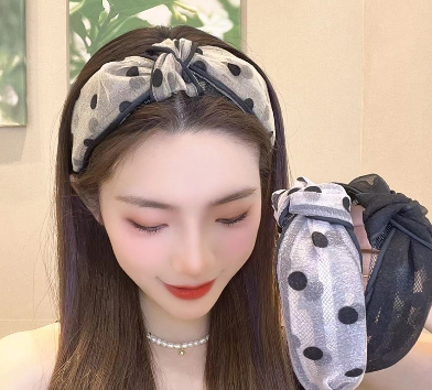Polka Dot Headband Wash Face Knotted Wide-Brimmed High-Top Pressed Hair Versatile Outing Hairpin Cave Headdress