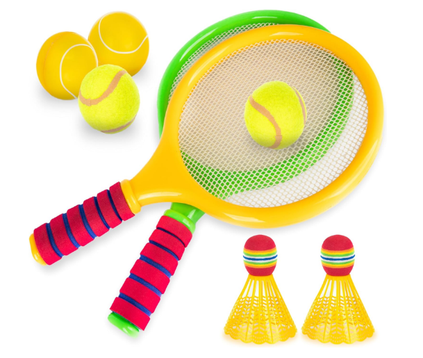 ArtCreativity Kids Badminton Rackets Set - 9 Piece Badminton Set with 2 Rackets, 2 Bridies, 2 Soft Balls, 2 Tennis Balls, and Storage Bag - Toy Badminton and Tennis Rackets for Kids with Accessories