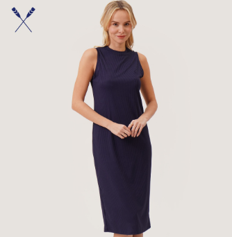 Regatta Sleeveless Rib Knit Dress For Women Navy Blue/Taupe