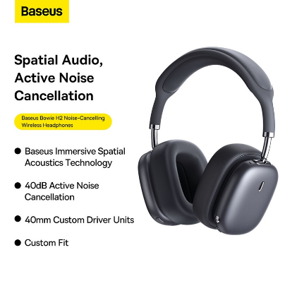 Baseus H2 Wireless Headphones 40db Active Noise Cancellation Long Battery Life Bluetooth 5.2 40mm Driver Units
