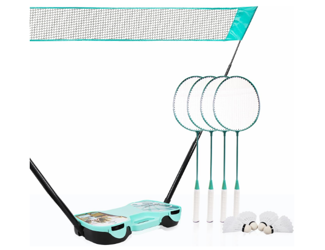 EasyGo Badminton Set, Badminton Sets for Backyards, with Net, 4 Racket, 4 Birdies, Portable Storage Box