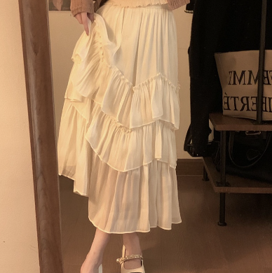 Super Immortal Ruffle Edge Cake Half Skirt Women's Summer Korean High Waist Slim Mid length A-line Skirt