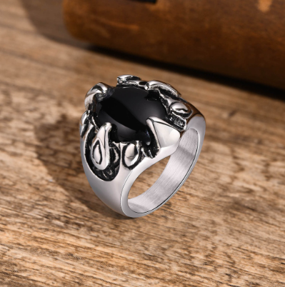 Stainless Steel Dragon Paw Finger Band Signet Ring For Men