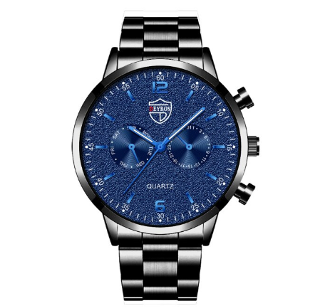 Quartz Stainless Steel Black Dial Men Fashion Wristwatch Men Relo Watch STEEL BLACK BLUE