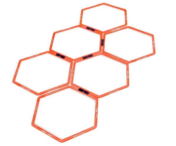 Crown Sporting Goods Hexagonal Ladder Set, Fluorescent Orange – Plyometric Hex Speed Rings for Agility Footwork Training & Vertical Jump Workouts, Features 6-Rungs of Hexes
