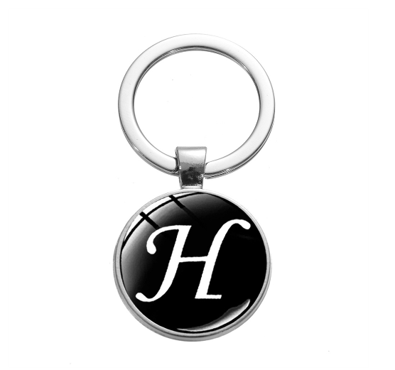 26 English Letters Glass Round Charm Key Ring A-Z Initial Name Keychain Bag Ornaments Car Key Chains Jewelry Gift Accessories H