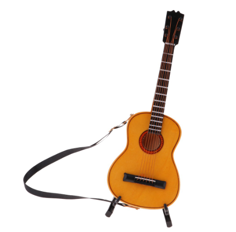 1/6 Scale Wood Electric Guitar with Stand Miniature Musical Instruments Toy