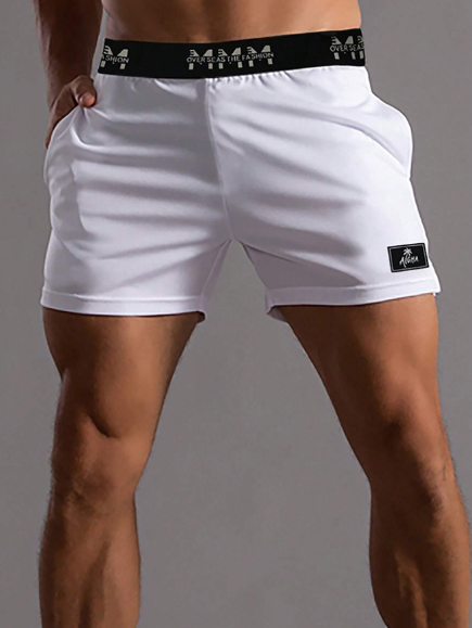 Manfinity Homme Men Letter Graphic Patched Detail Shorts Jogger Gym Casual Dad And Me