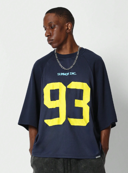 SUMWON Mesh Tee With Number Graphic Print