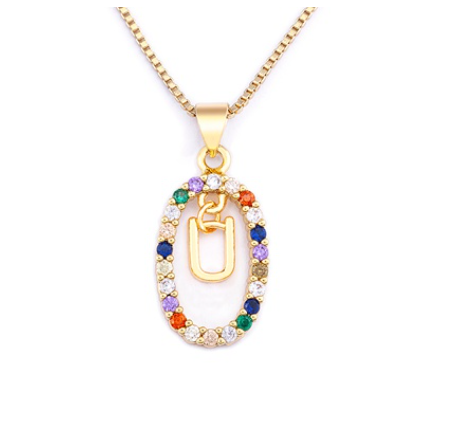 Colorful 26 Letters A - Z Initial Alphabet Pendant Long Chain Necklace Name Jewelry Women Accessories U