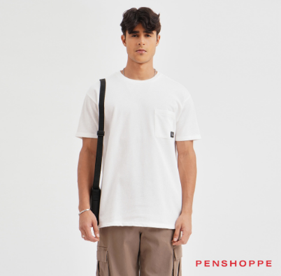 Penshoppe Relaxed Fit Waffle T-Shirt With Pocket For Men (White)
