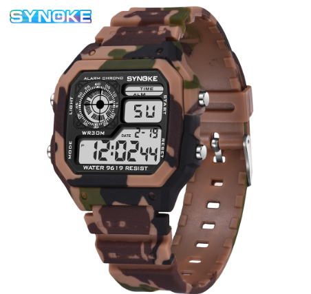 SYNOKE Watch For Men Waterproof Camouflage Watches Multi-function Digital Sports Mens Watch BROWN