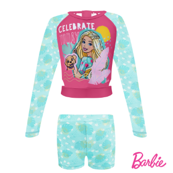 Barbie Cropped Rashguard Boyleg Bottom Set Girls Kids Swimwear