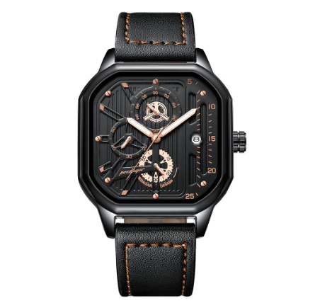 OEDAGAR chronograph watch for men waterproof original fashion multifunctional genuine leather mesh steel luminous Watch BLACK