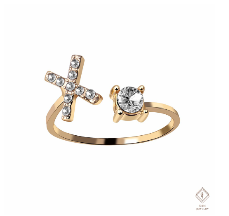 26 Letter Rings Cubic 14K Gold Promise Ring Diamond Ring Wedding 925 Silver Ring Adjustable Size X