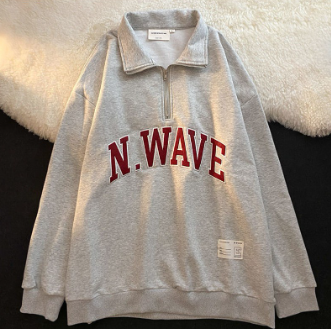Sweatshirt Women Polo Long Sleeve Shirt Loose Collar Letter National Tide Vintage