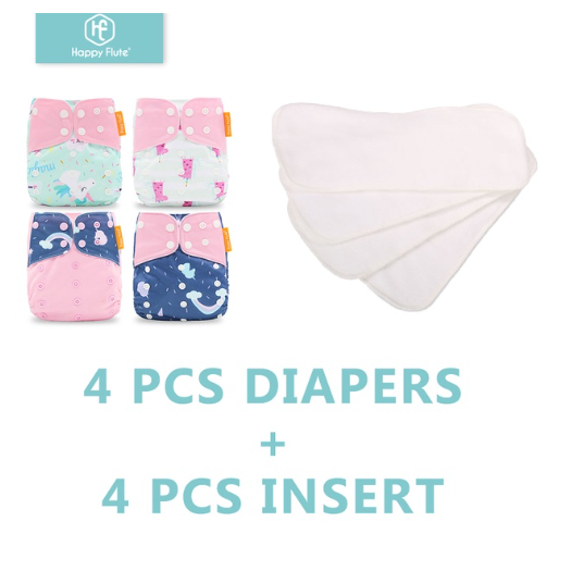 Happyflute 4Pcs Pocket Diapers Plus 4 Pcs Microfiber Insert Reusable Washable Ecological Cloth Diaper Fit 3 15kg Baby Set 11
