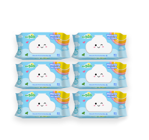 Tiny Buds Waterfill Wet Wipes (80 Pulls) Set of 6