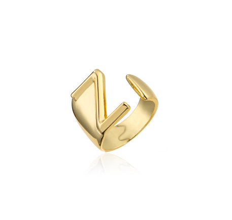 New Copper Plated Gold 26 A-Z Letter Opening Adjustable Ring Women's Initial Name Gold Jewelry Commemorative Couple Gift Z