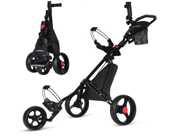 Golf Push Cart, Lightweight Push Cart Golf, 3 Wheel Golf Push Carts Easy to Open/Fold with Scorecard Holder Umbrella Holder Storage Bag Golf Pull Cart Golf Bag Cart for Golfer Lovers