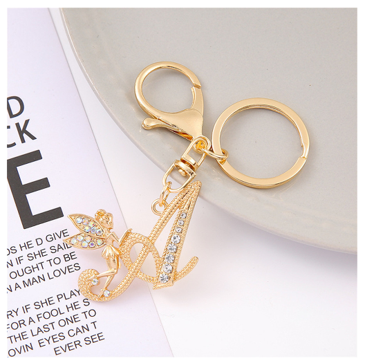 Exquisite Elf Letter Metal Keychains Luxury Gold Color Rhinestone Alphabet Keyrings For Men Women Handbag Ornaments Gifts A