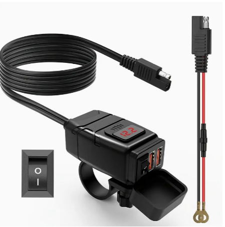 Waterproof Motorcycle USB Charger - Dual USB Ports For 12V-24V Motorcycles - Handlebar Mounted Power Supply Socket - Essential Motorcycle Accessory