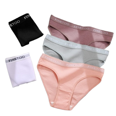 FINETOO Women's Cotton Panty M-XXL Women Soft Underwear for Female Briefs Letter Waist Band Intimates Solid color