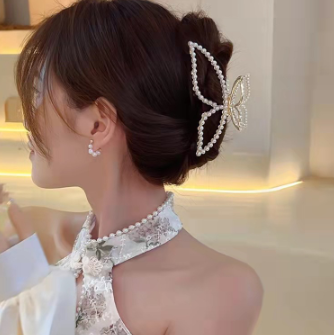 Large Butterfly Pearl Hair Claw Shark Hair Clamp