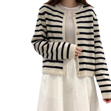 Lovito Women Casual Striped Button Front Metal Cardigans LNE36135 (Apricot)