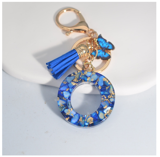 Fashion Butterfly 26 Initials Keychain Exquisite Blue Stone Filled Letter Keyrings Exquisite Alphabet Pendant Bag Ornament Gifts O