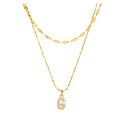 Vnox Double Layered Letter Initial Pendant Necklace,Gold Plated Shiny Zircon Alphabet Charm Necklace for Women G