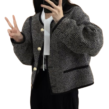 Lovito Women Button With Pockets Coat LNA29384 (Black and White)