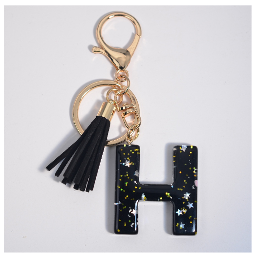 Black A-Z 26 Letter Key Chain Fashion Star Sequin Filled Initials Keyrings For Women Bag Ornaments Charm Car Key Holder Gifts H
