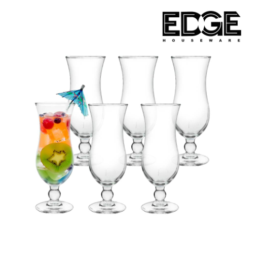 Edge Hurricane Cup Clear Drinking Glassware For Beverages 450ML Capacity Set of 6 Pieces