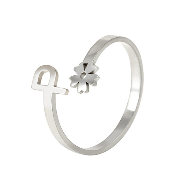 Stainless Steel A-Z Letter Ring For Women Girl Flower 26 Initial Name Adjustable Ring Trendy Birthday Jewelry Gift P