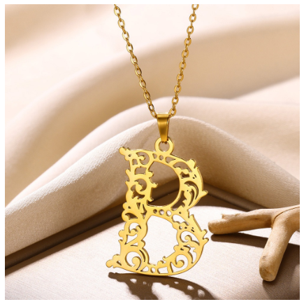 Initial Necklace for Women Men Girls Boys Gothic 18K Gold Plated 26 Letters Pendant Necklace Chain with Extension B