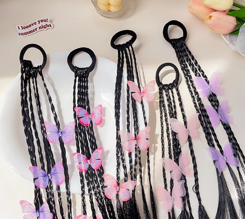 Super Fairy Butterfly Hair Ring Children Twist Wig Braid New Girl Antique Hanfu Butterfly Ponytail Hair Accessories