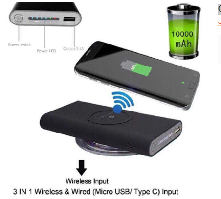 Qi 10000mAh Wireless Charger Charging Powerbank