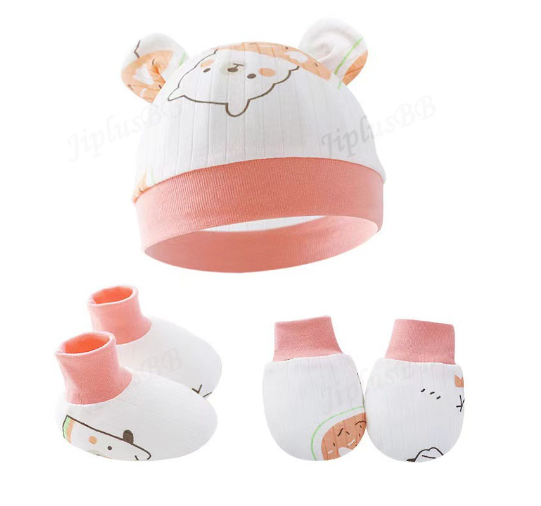 Baby hat Baby Mittens Booties Set newborn cap infant hats fashion Soft Cotton newborns Beanie 05