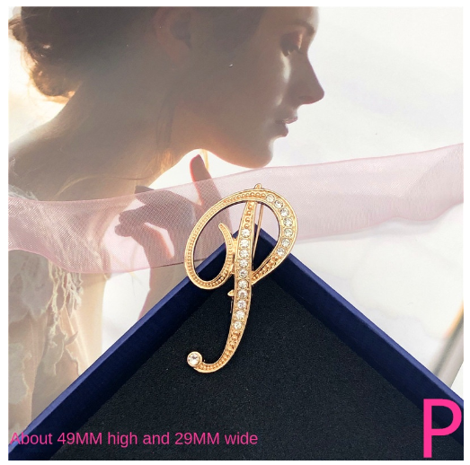 Letter Brooch Korean Version Rhinestone Atmospheric and Elegant Brooch Alloy Inlaid Diamond Temperament Brooch P